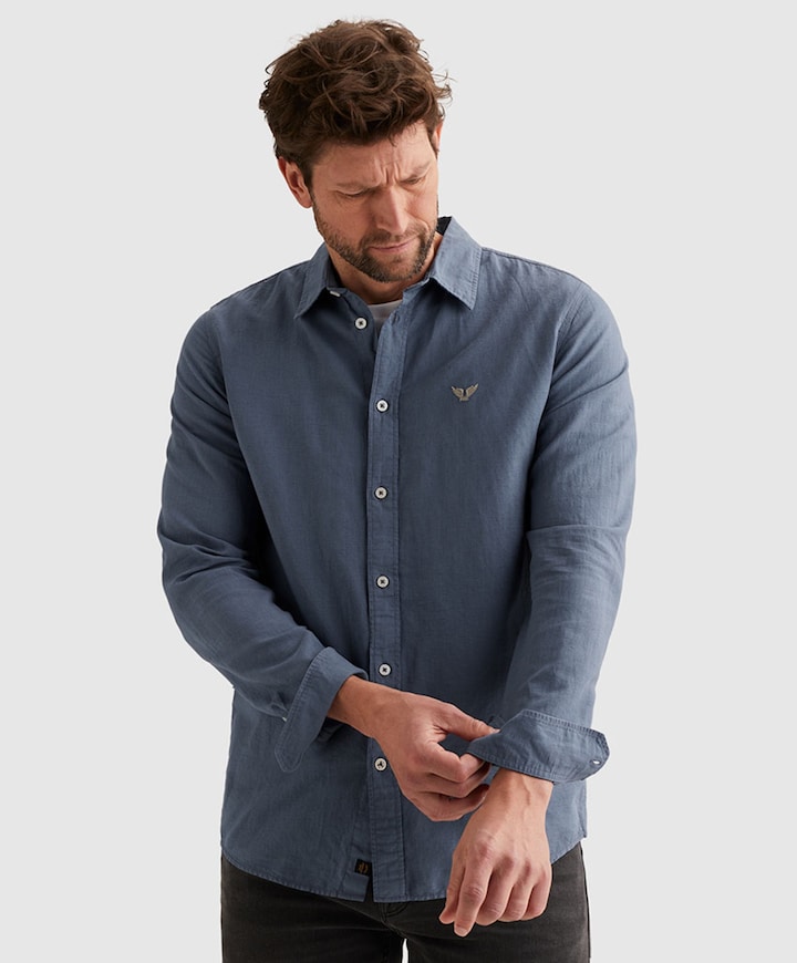 Heren overhemd lange mouw blauw