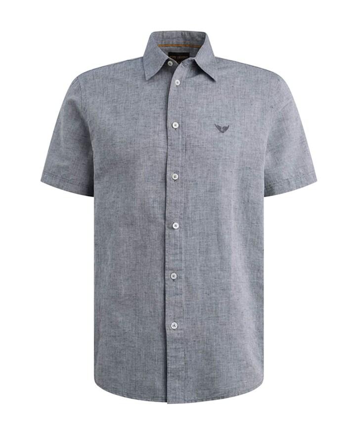 Heren overhemd korte mouw blauw