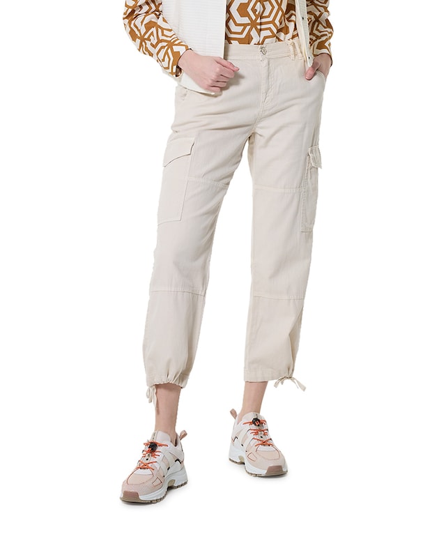 Conny cargo cotton/linen broek beige