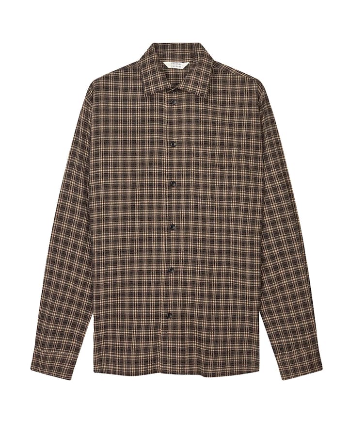 Heren overhemd lange mouw bruin