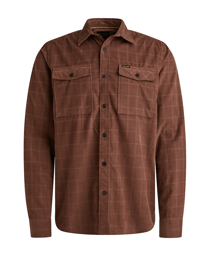 Heren overhemd lange mouw bruin