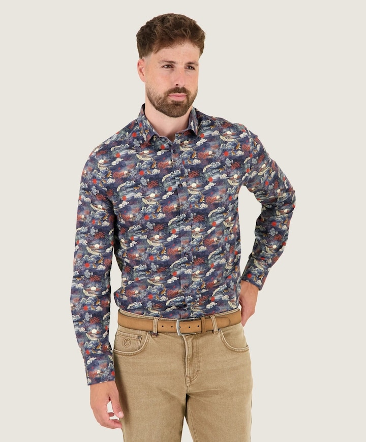 Heren overhemd lange mouw blauw