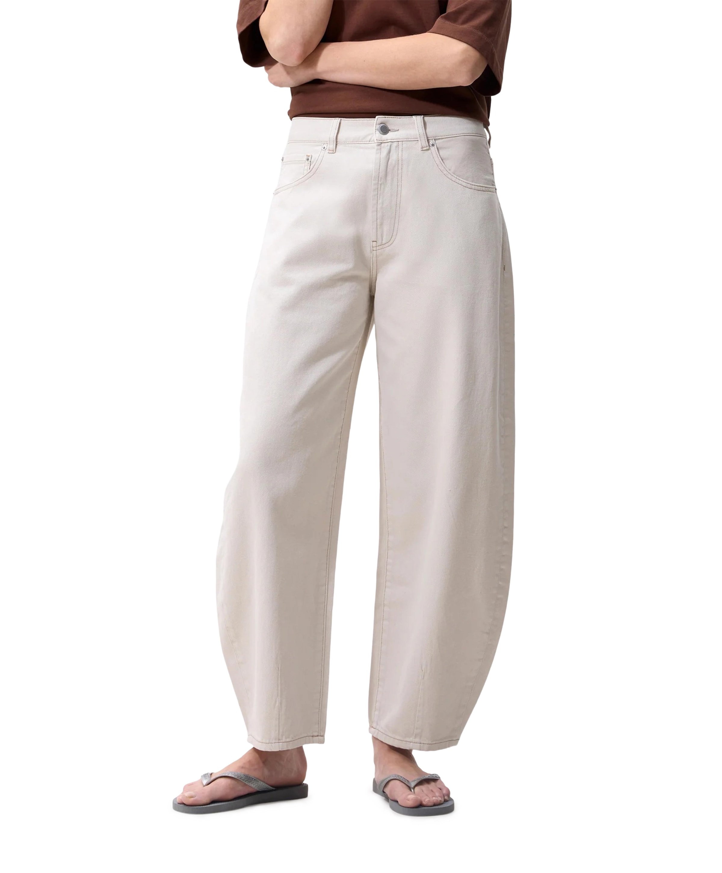 Cropped barrel fit dames jeans ecru