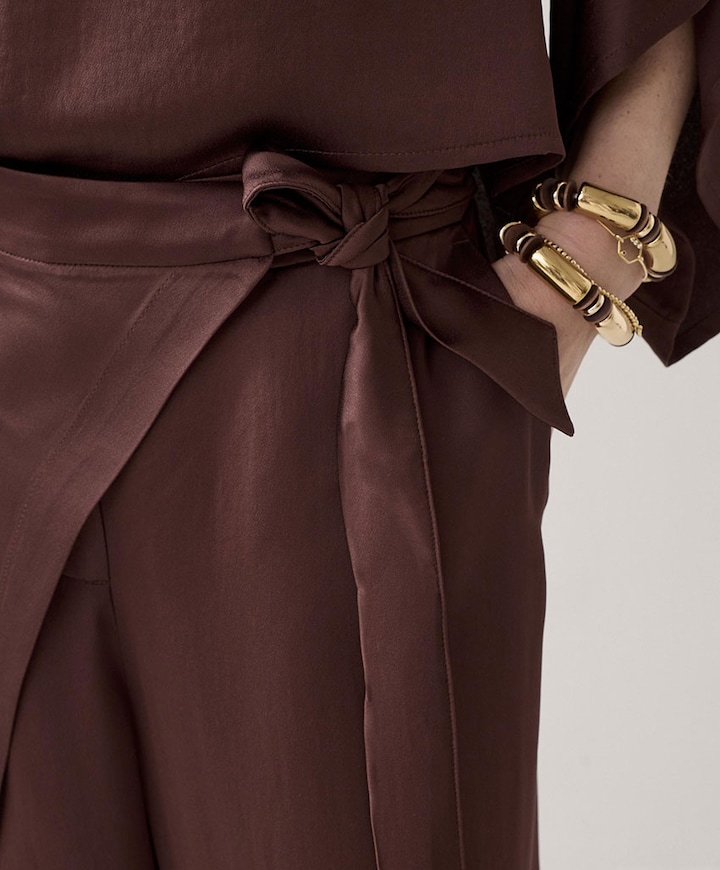 Heavy silky touch dames broek bruin