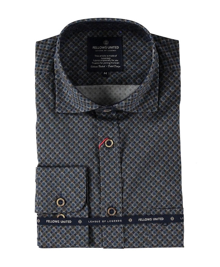 Heren overhemd lange mouw blauw