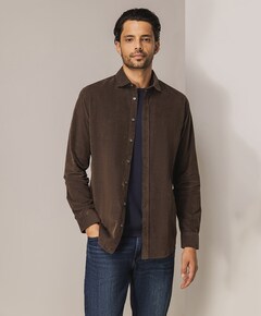 Heren overhemd lange mouw bruin