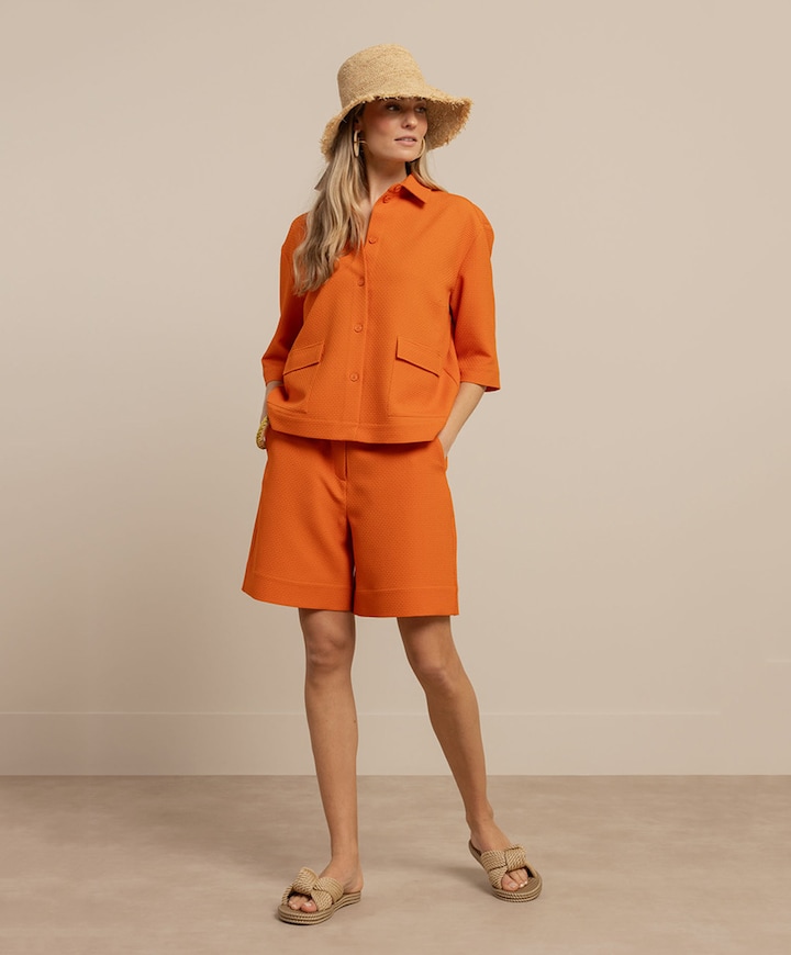 Mascha waffle dames korte broek oranje