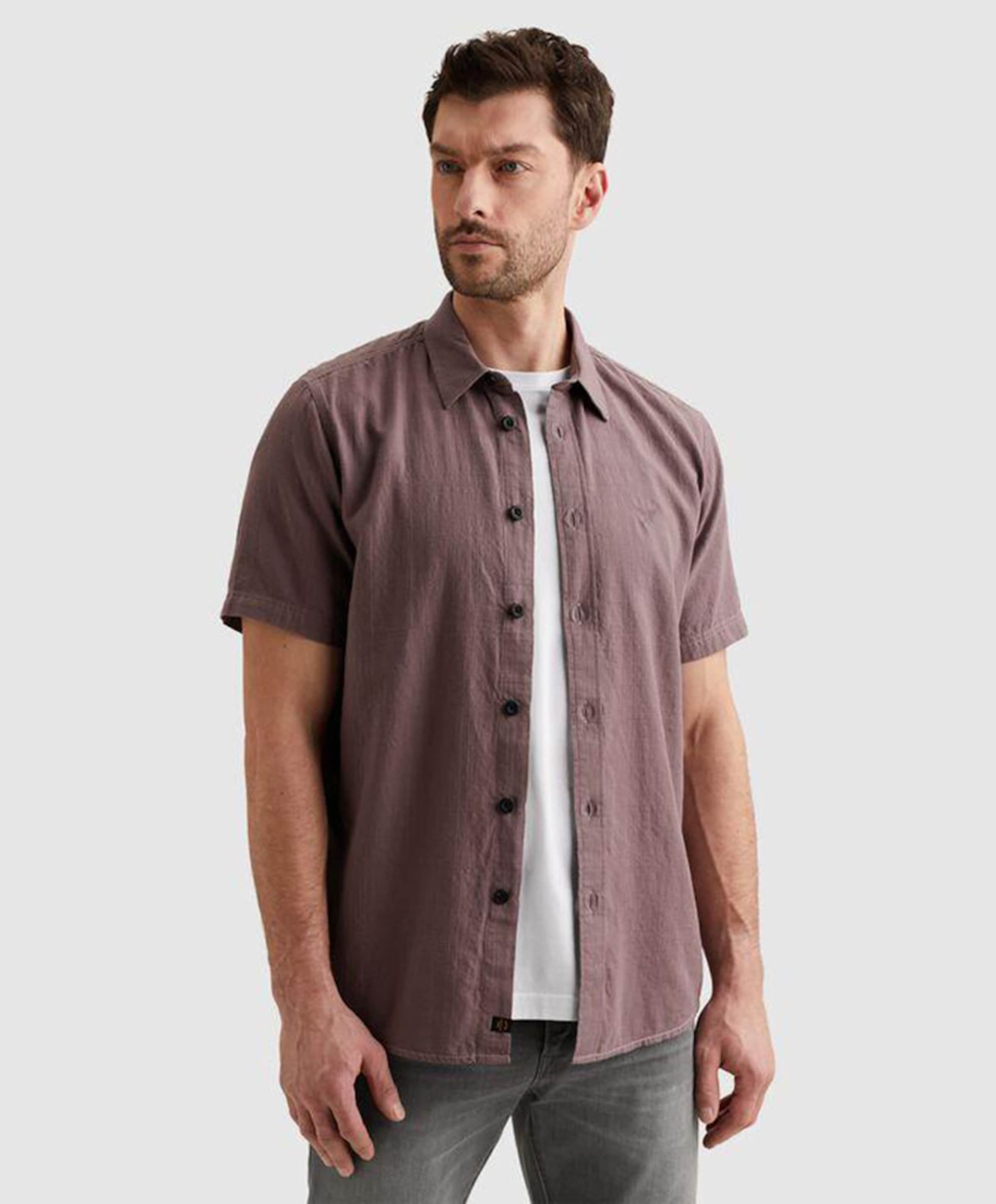 Heren overhemd korte mouw paars