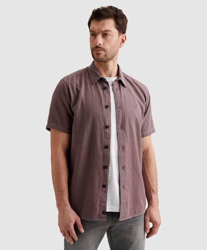 Heren overhemd korte mouw paars