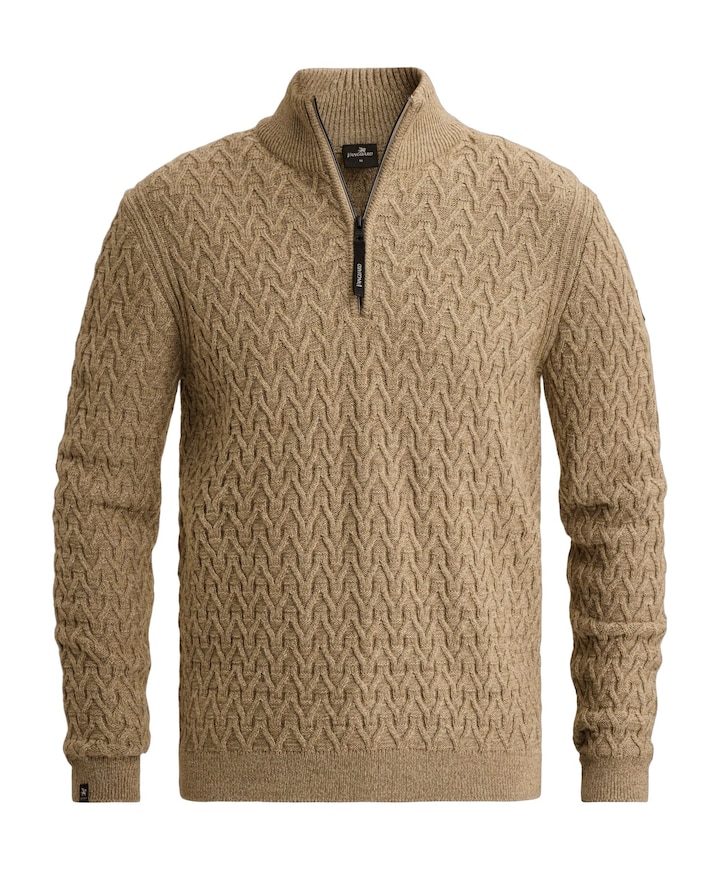 Heren trui met rits beige