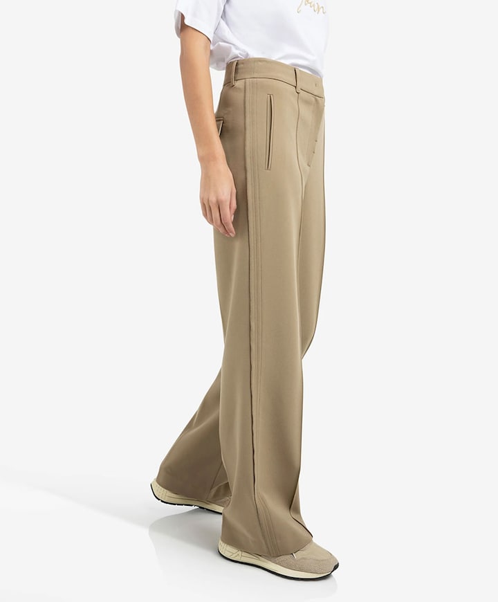 Geweven broek met stiksels dames broek beige