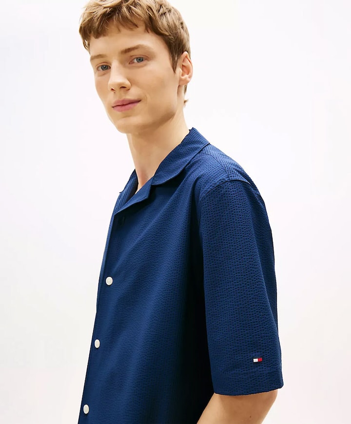 Heren overhemd korte mouw blauw