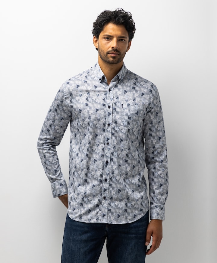 Heren overhemd lange mouw blauw