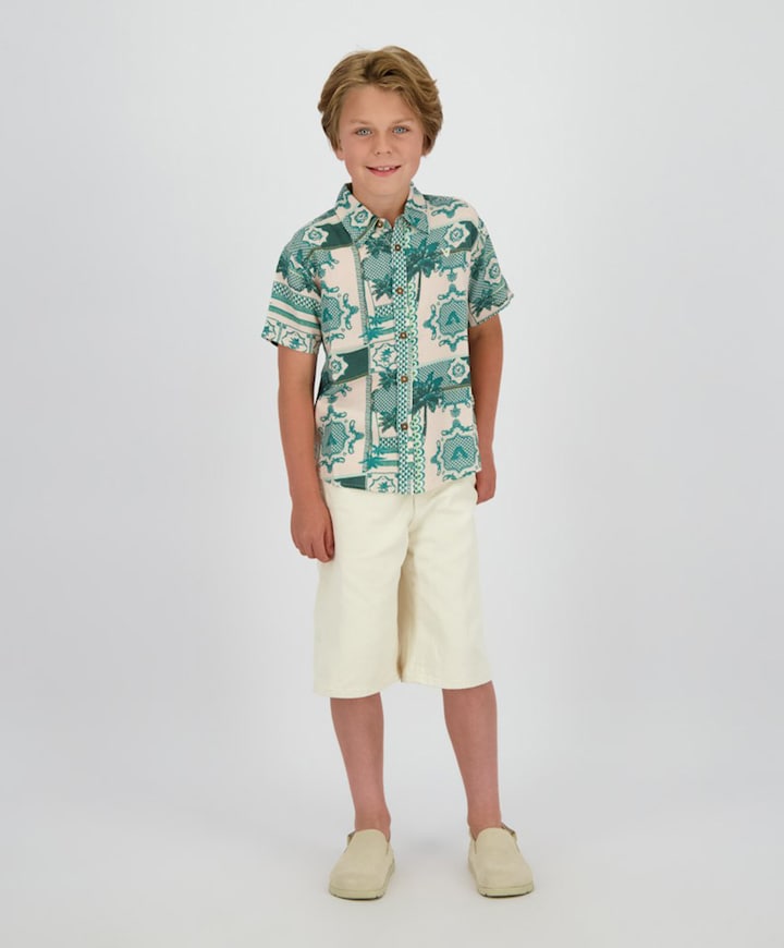 Jongens overhemd korte mouw beige