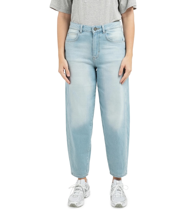 Barrel met wassing dames jeans blauw