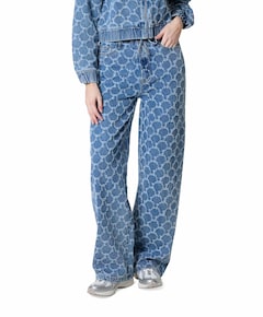 wide jacquard circles dames jeans blauw