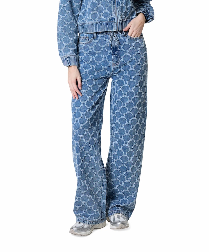 wide jacquard circles dames jeans blauw