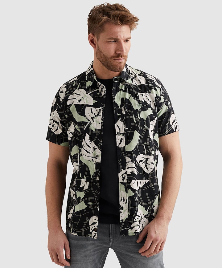 Heren overhemd korte mouw blauw