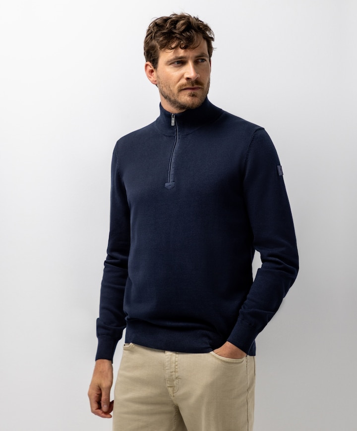 Heren trui met rits blauw