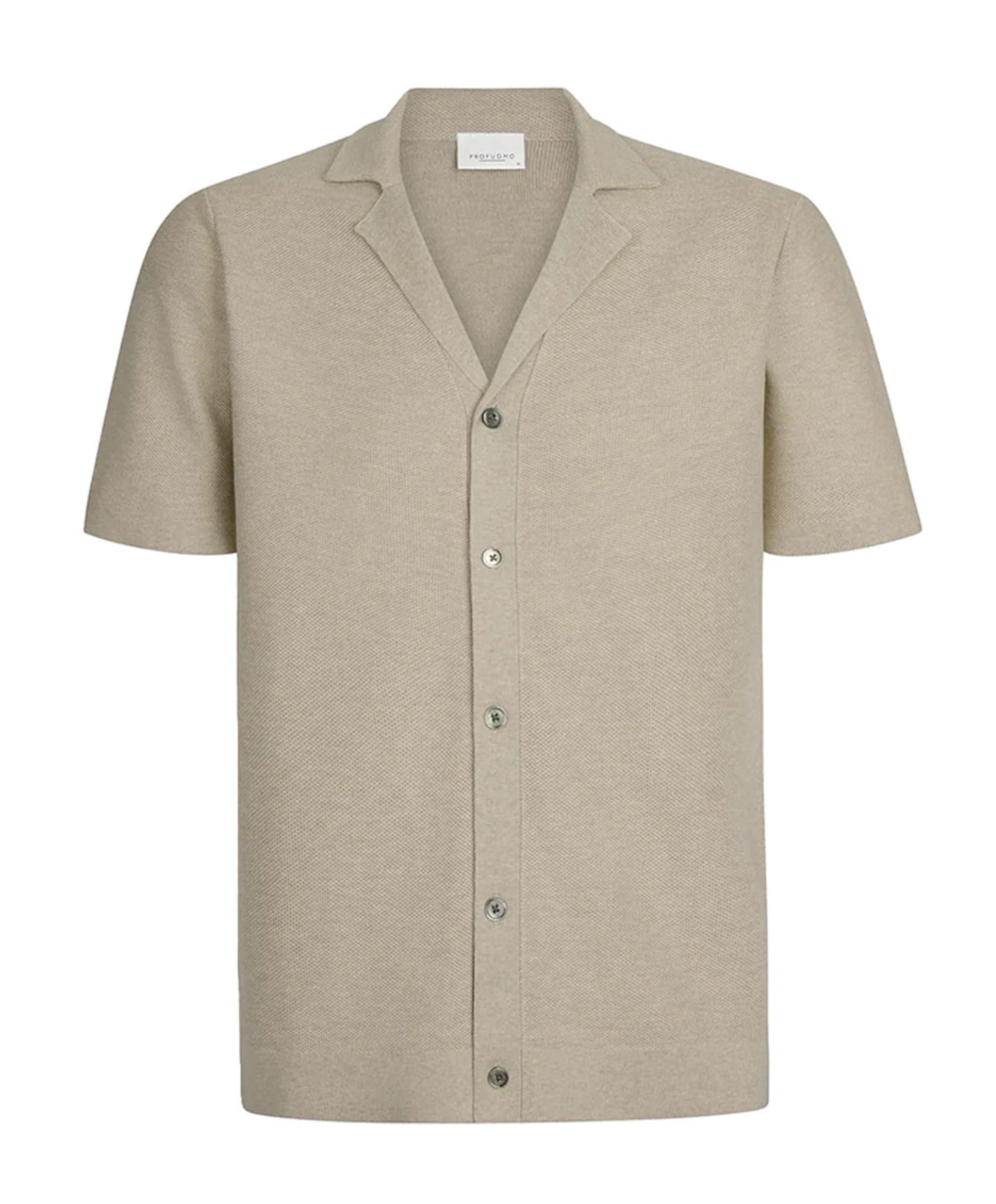 Heren overhemd korte mouw beige