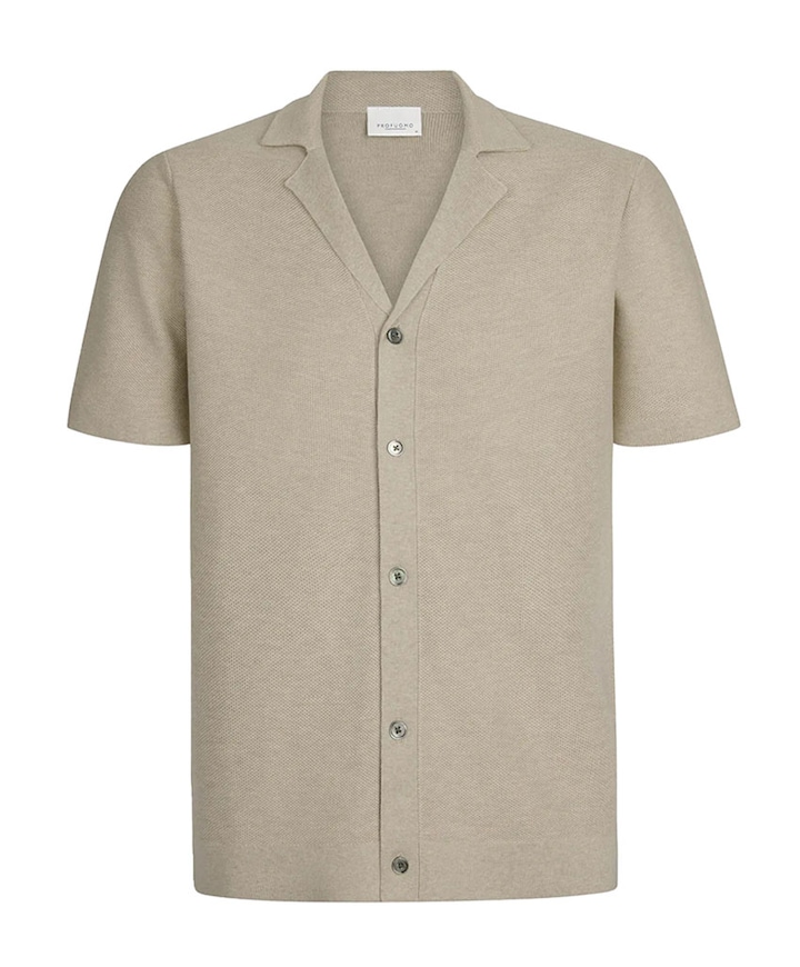 Heren overhemd korte mouw beige