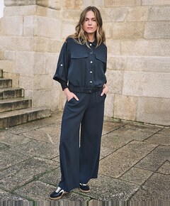 Wide acetate dames broek grijs