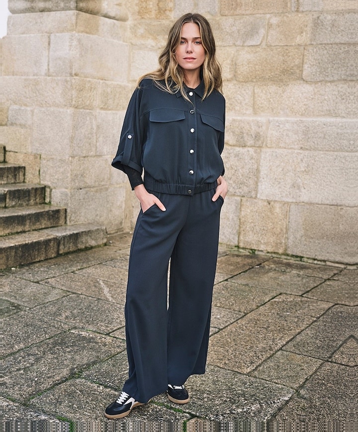 Wide acetate dames broek grijs