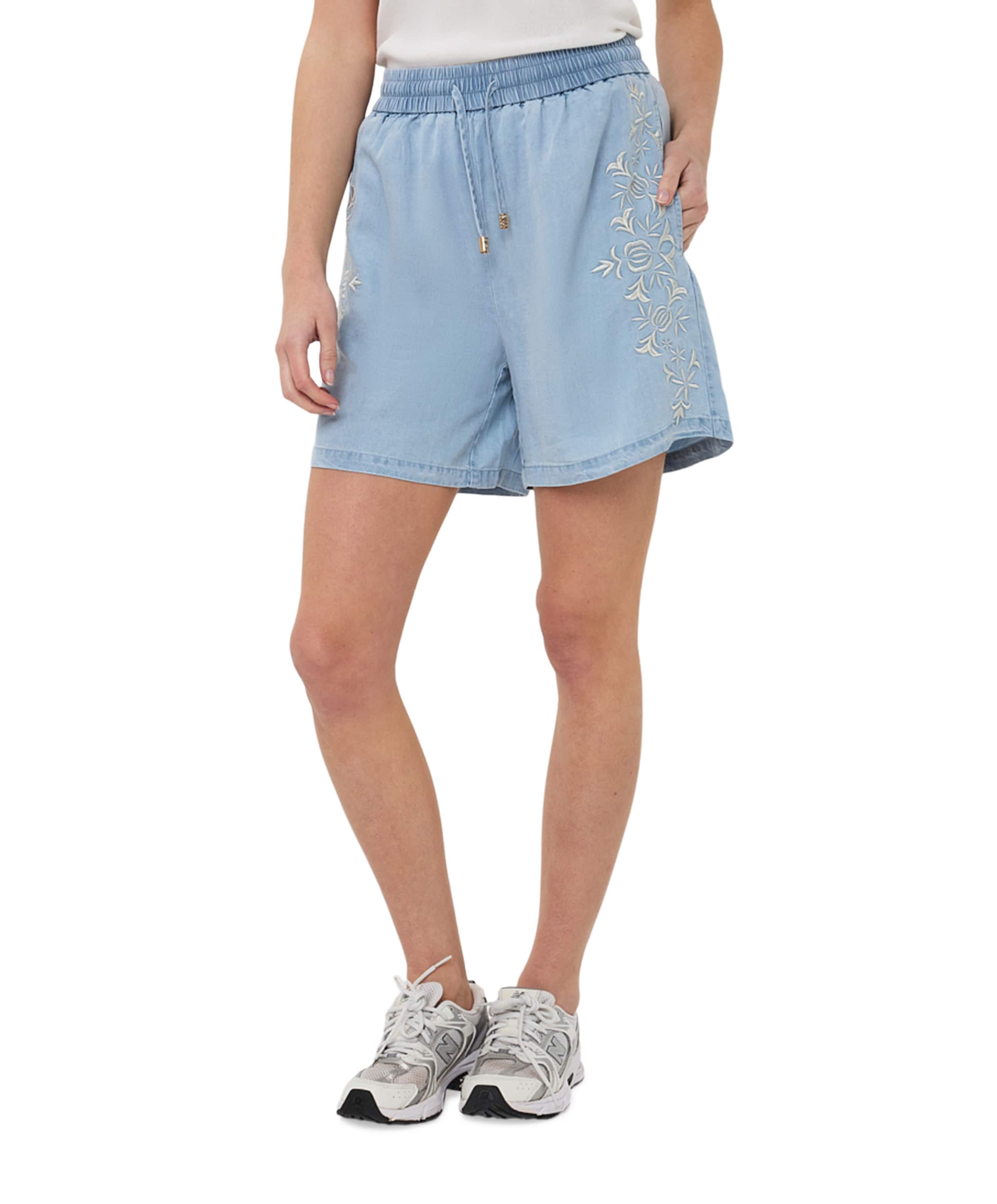 Embroidery chambray dames korte broek blauw
