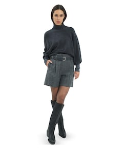 Geweven dames korte broek grijs