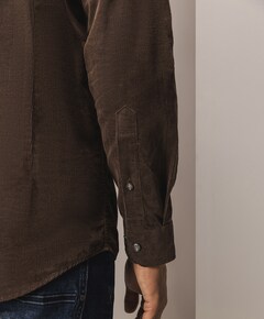 Heren overhemd lange mouw bruin