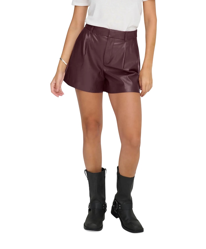ONLSMOOTH HW FAUX LEA CC dames korte broek bordeaux