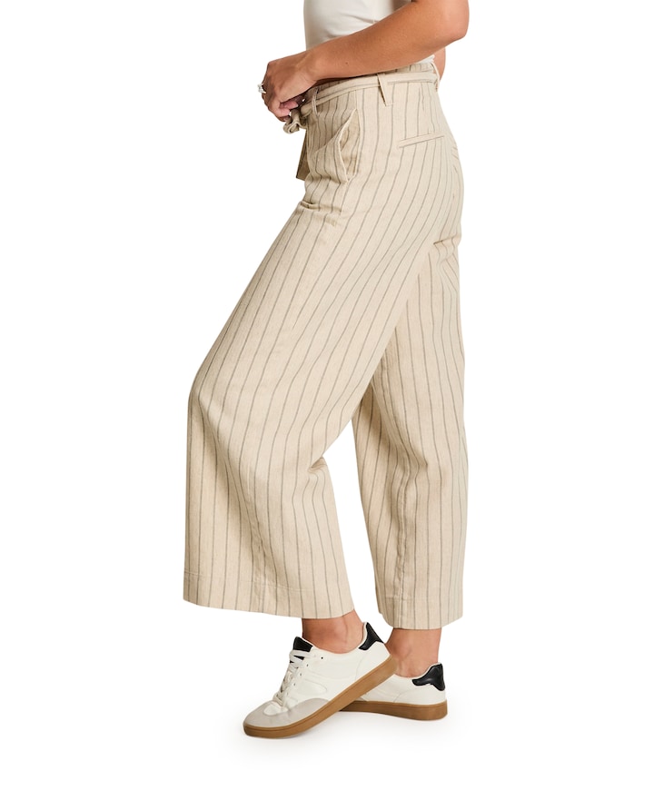 Cloe (Belt) - Striped Linen - S17 - dames broek blauw