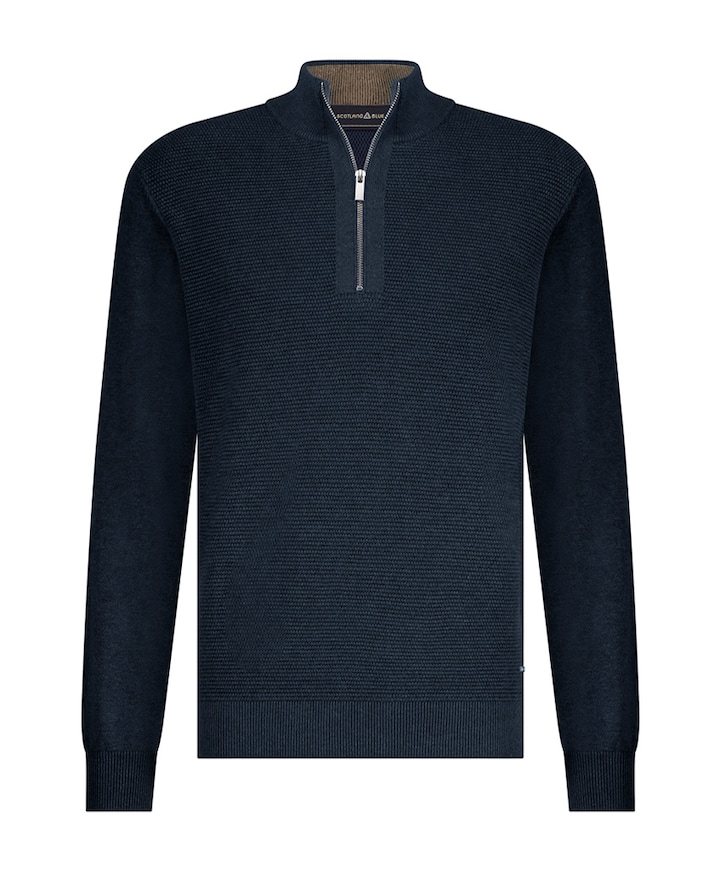 Heren trui met rits blauw