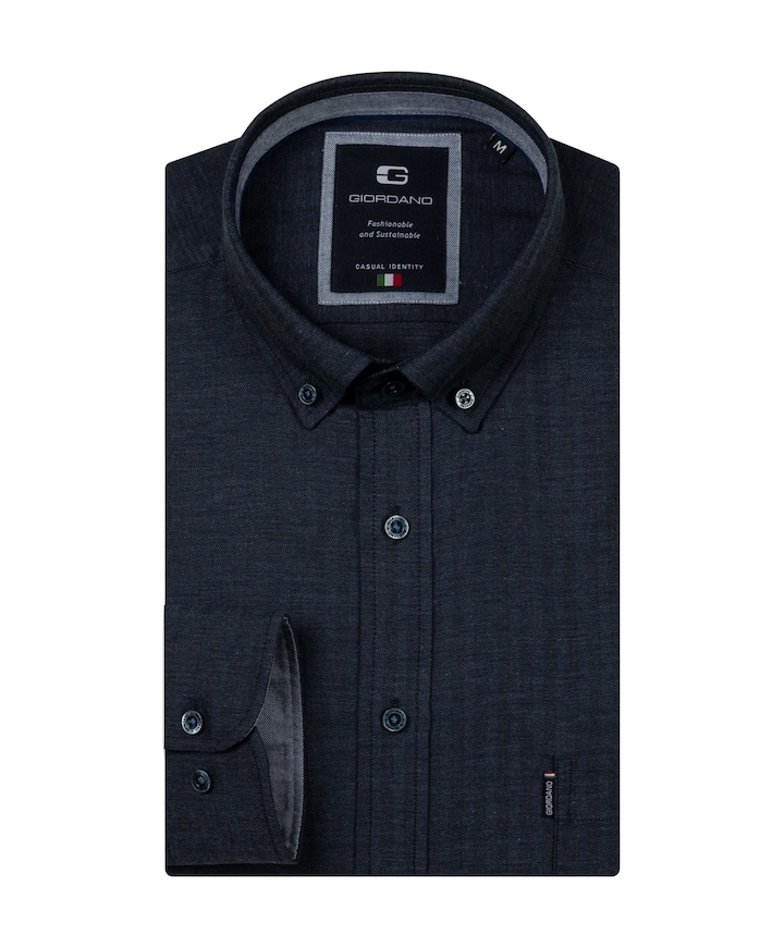 Heren overhemd lange mouw blauw