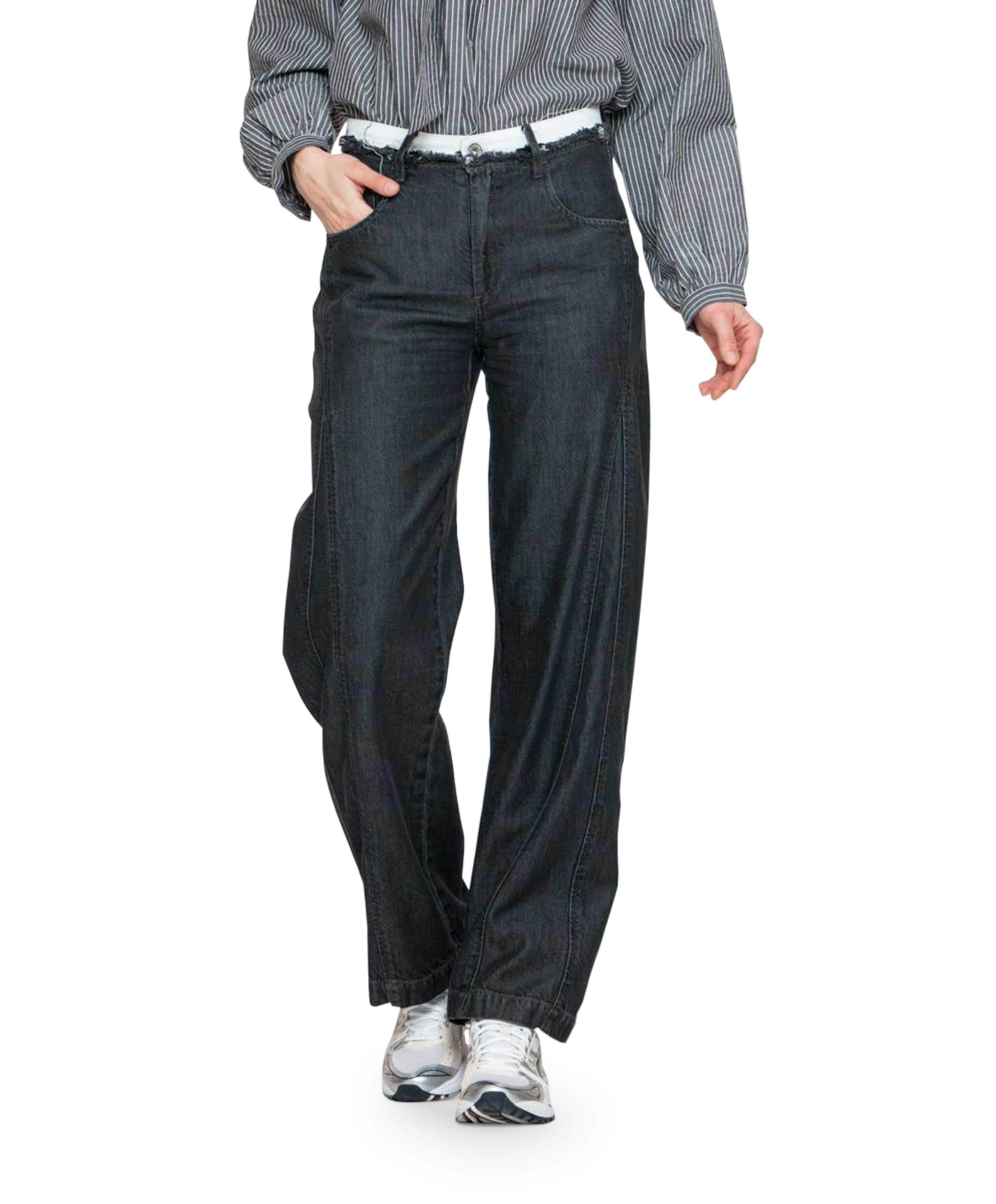 Wide double waistband jeans zwart