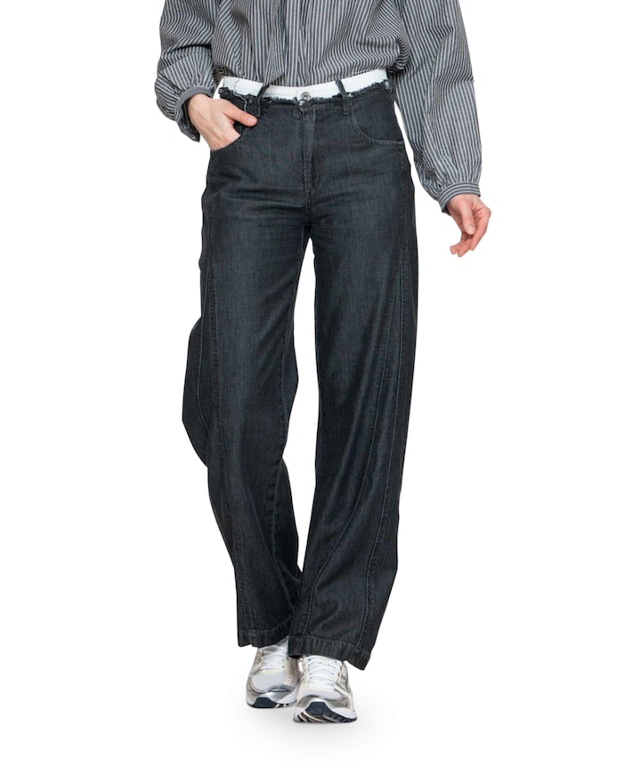 Wide double waistband jeans zwart