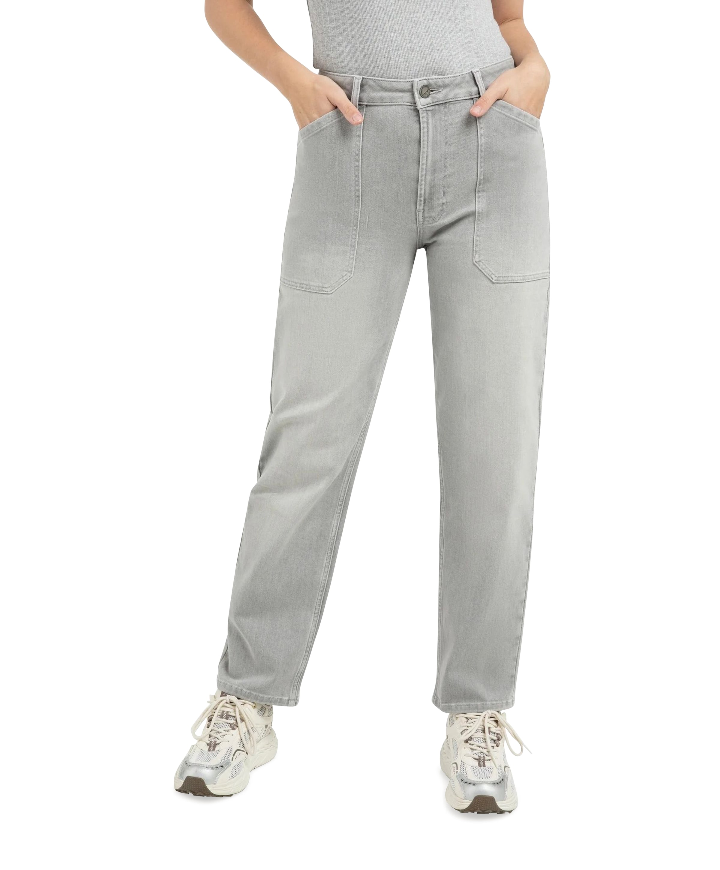 Cargobroek met laag kruis dames jeans grijs