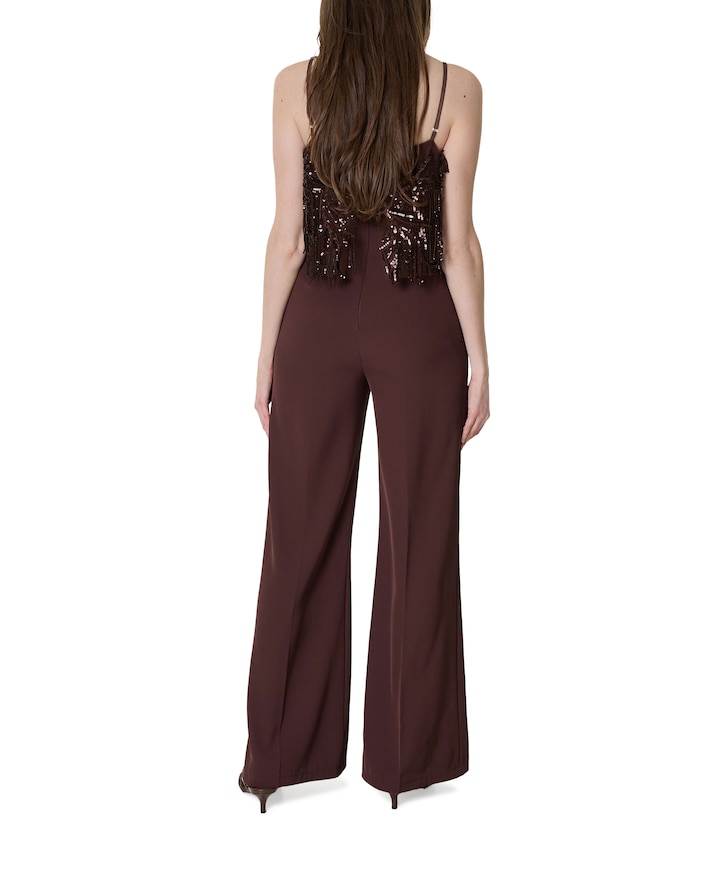 Tuta paillettes con frange dames jumpsuit bruin