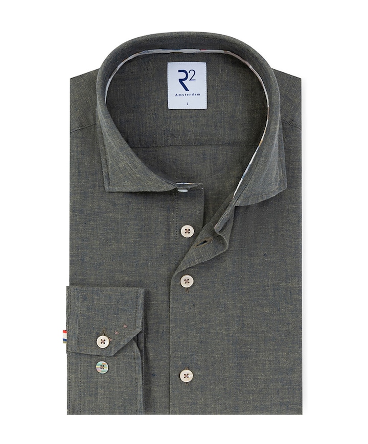 Heren overhemd extra lange mouw groen