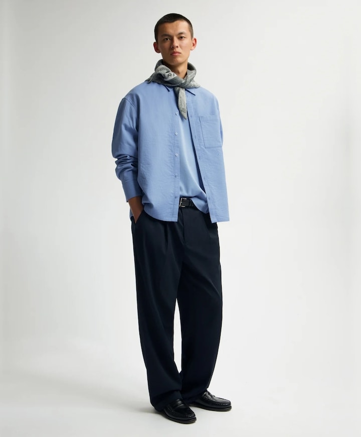 Heren overhemd lange mouw blauw
