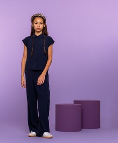 Meisjes blouse korte mouw blauw