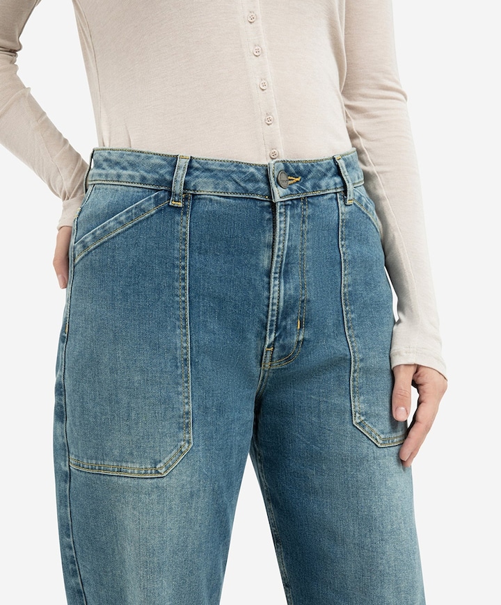 Cargobroek met laag kruis dames jeans blauw