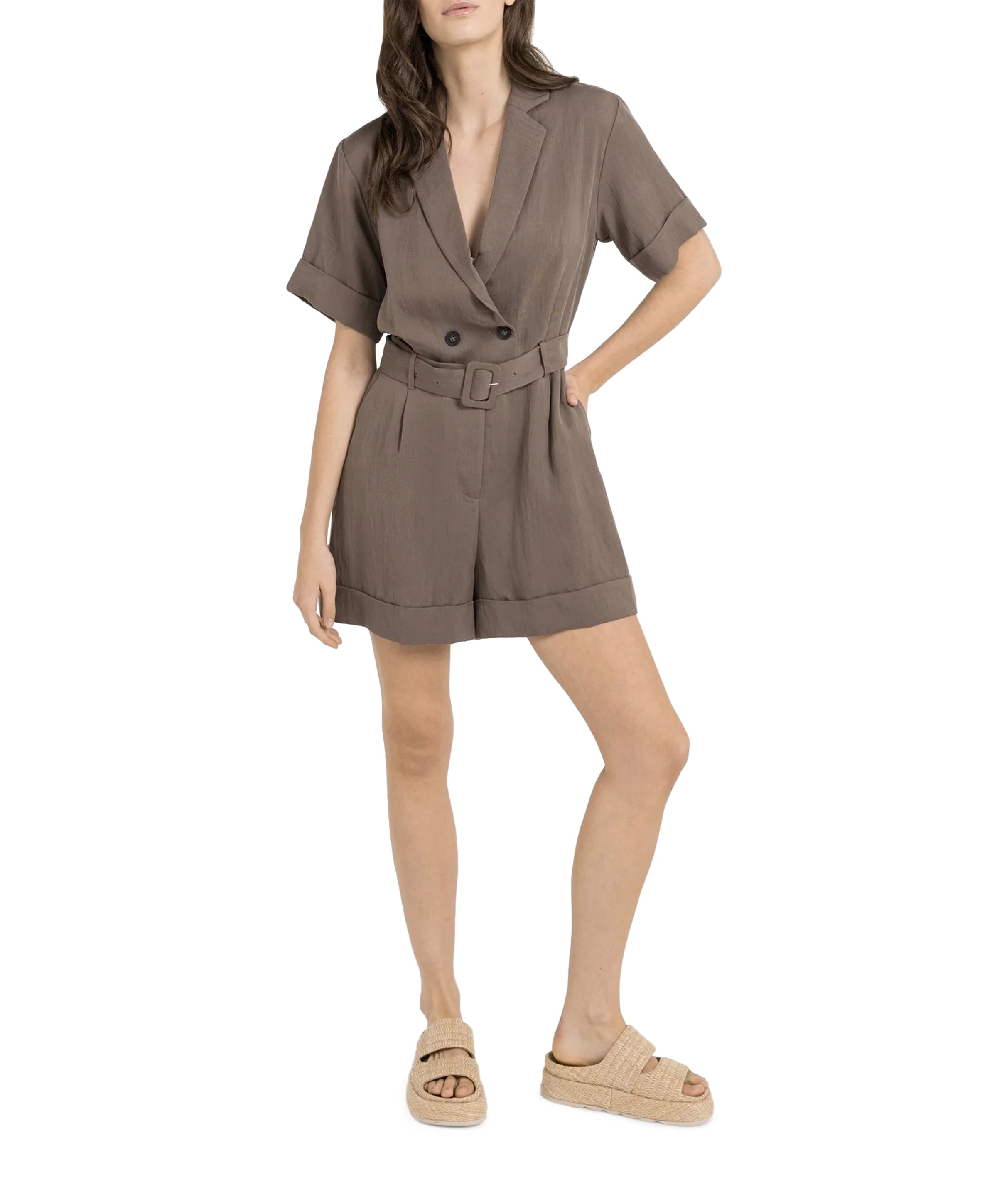 Woven loose fit dames playsuit bruin