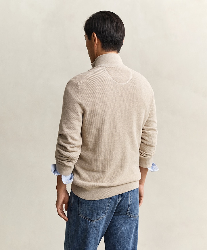 Heren trui met rits beige