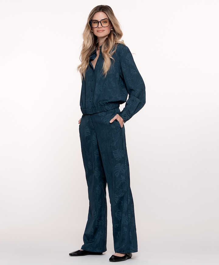 Denim flowers broek blauw