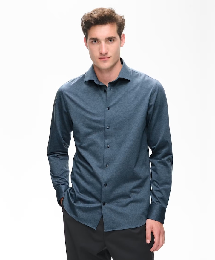 Heren overhemd lange mouw blauw