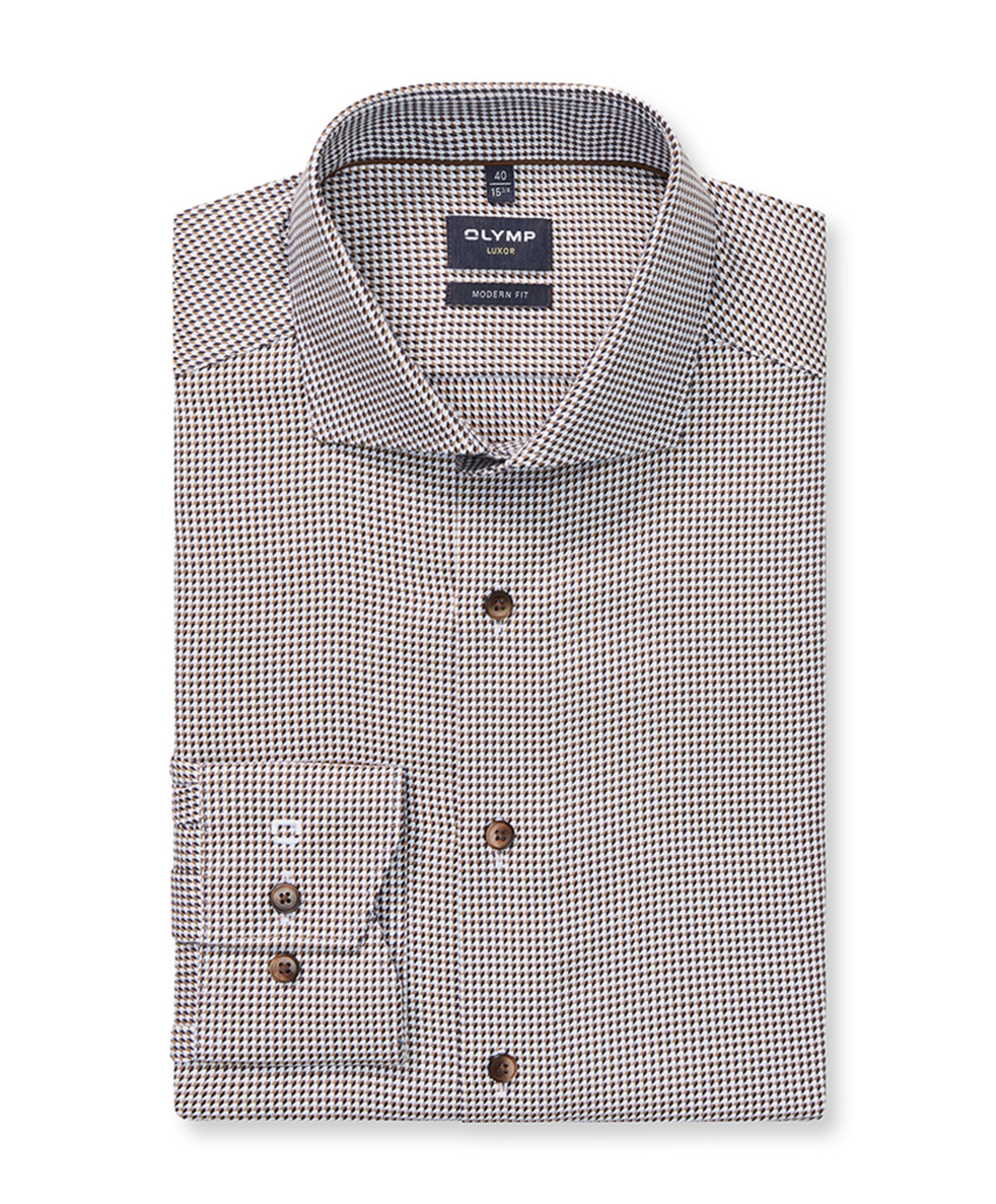 Heren overhemd lange mouw bruin