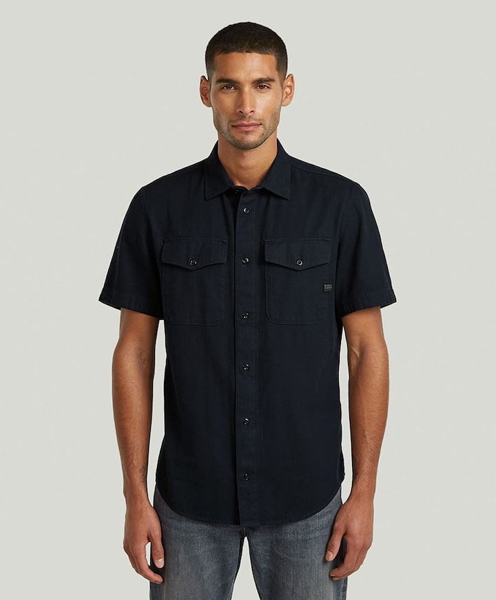 Heren overhemd korte mouw blauw