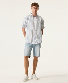 Heren overhemd korte mouw blauw