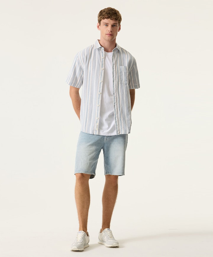 Heren overhemd korte mouw blauw